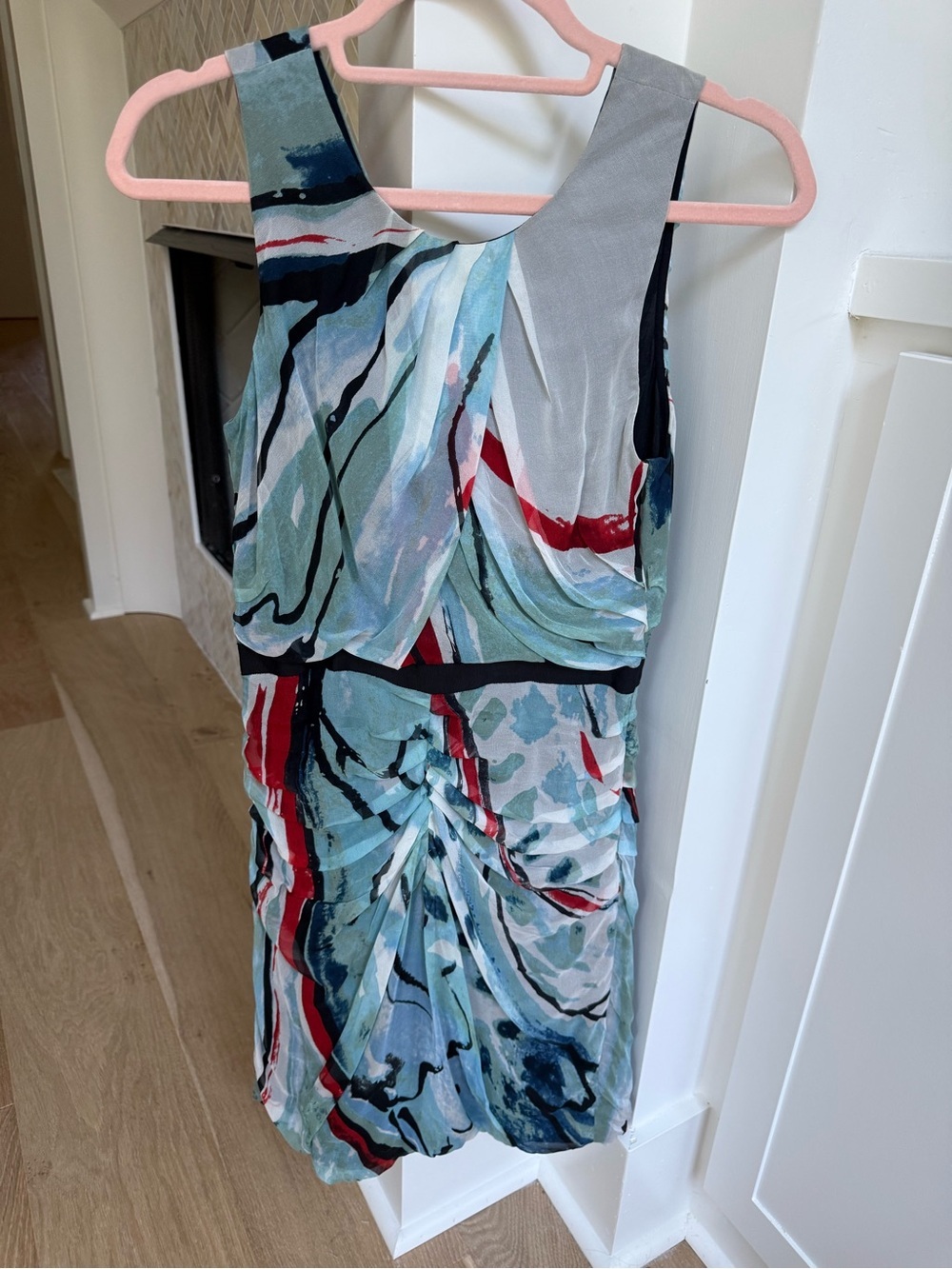 Diane von Furstenberg Silk Ruched Dress | Abstract Print | Size 4 | Sleeveless